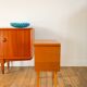 Scandinavian bedside table in teak veneer, with tapered legs and a drawer, 1960.