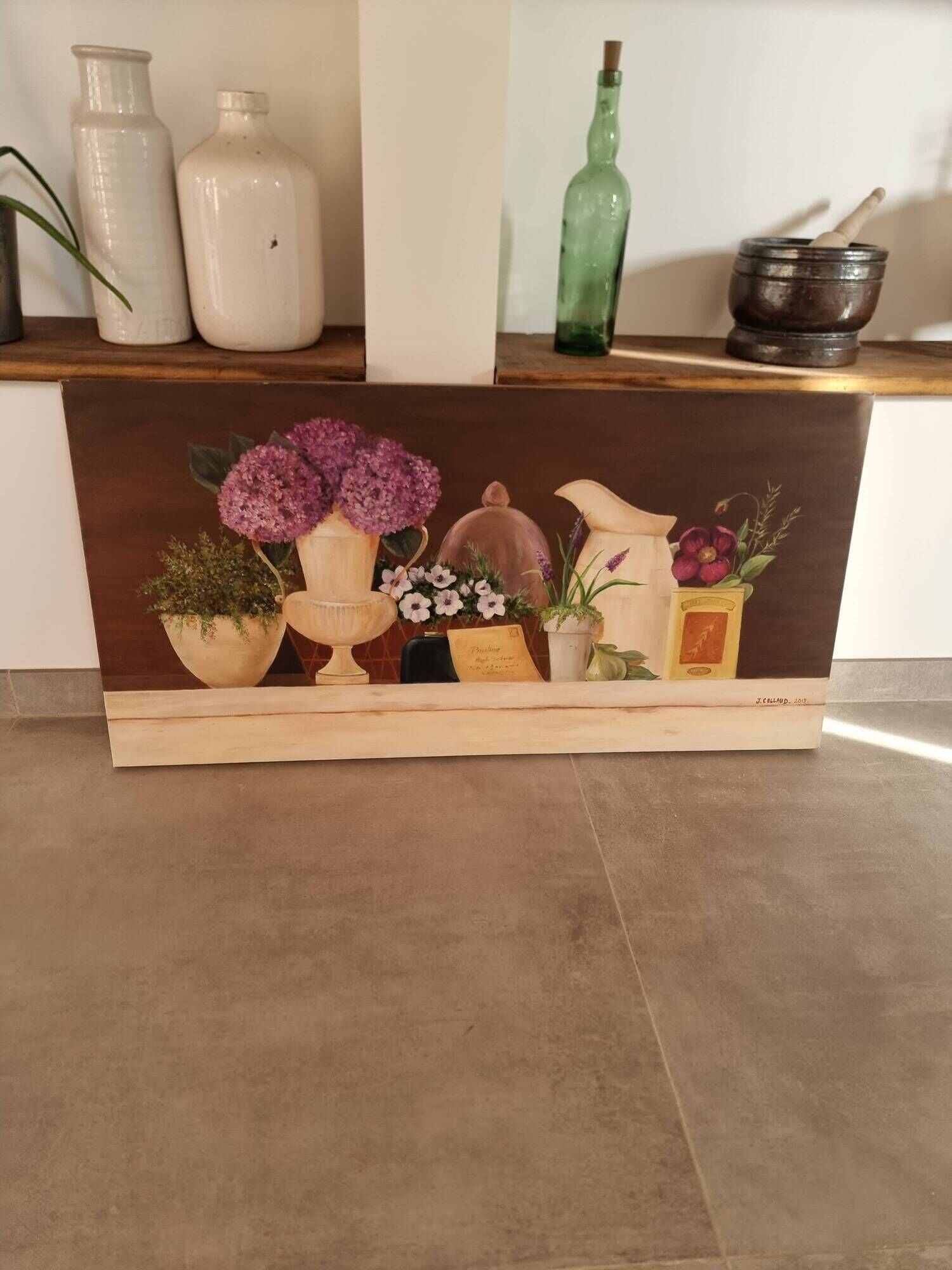 Oil painting on canvas flower and pot 100 x 50 cm