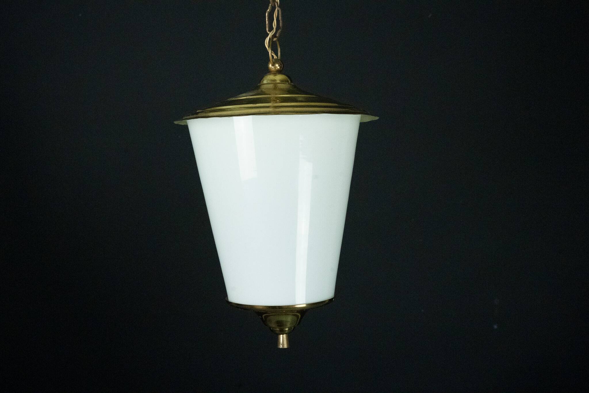 Mid-Century pendant lantern in brass and lattimo Murano glass, Italy, 1950s