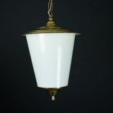 Mid-Century pendant lantern in brass and lattimo Murano glass, Italy, 1950s