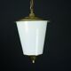 Lanterne suspendue Mid-Century en laiton et verre de Murano lattimo, Italie, années 1950