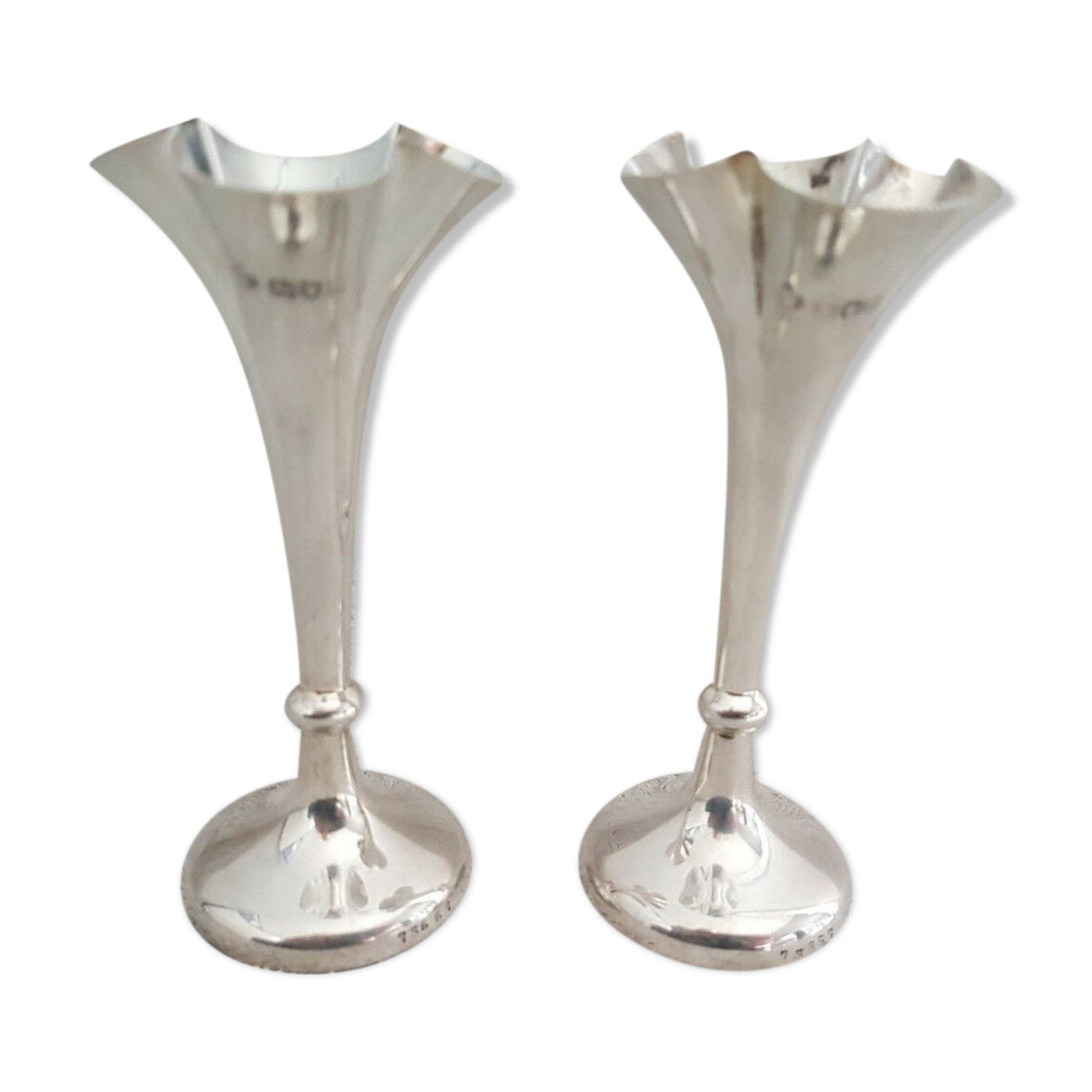 Pair of tulip vases flared collar late 19th century silver goldsmith punches