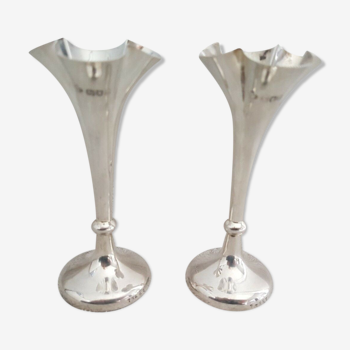 Pair of tulip vases flared collar late 19th century silver goldsmith punches