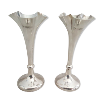 Paire de vases tulipe col évasé fin XIXe argent poinçons d'orfèvre