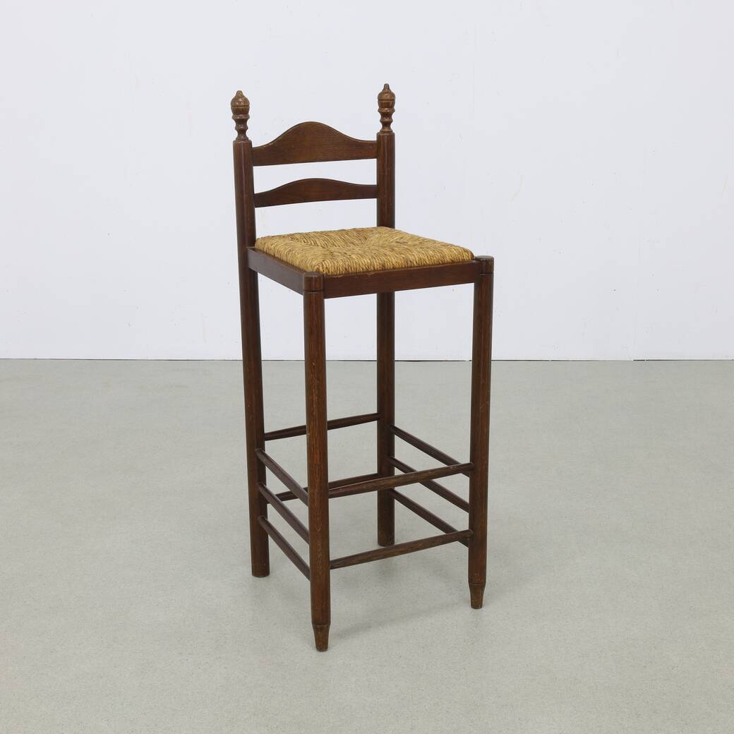 4x Vintage Bar Stool in Wood and Rush, 1970s