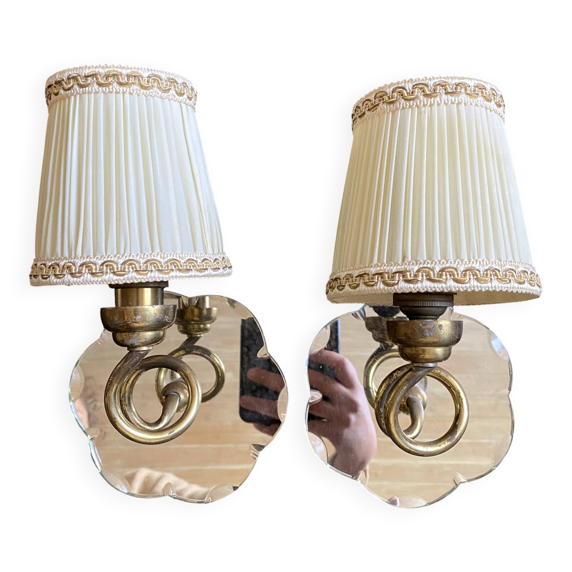 Pair of mirror and brass wall lights from the 50s and 60s