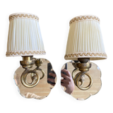 Pair of mirror and brass wall lights from the 50s and 60s