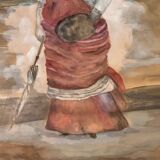 Grande Aquarelle Encadrée - Une Élégante - Signée période 1900