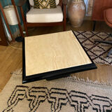 Coffee table in lacquered wood and vintage travertine