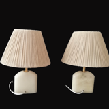 Pair of Art Deco marble alabaster pleated shade table lamps vintage
