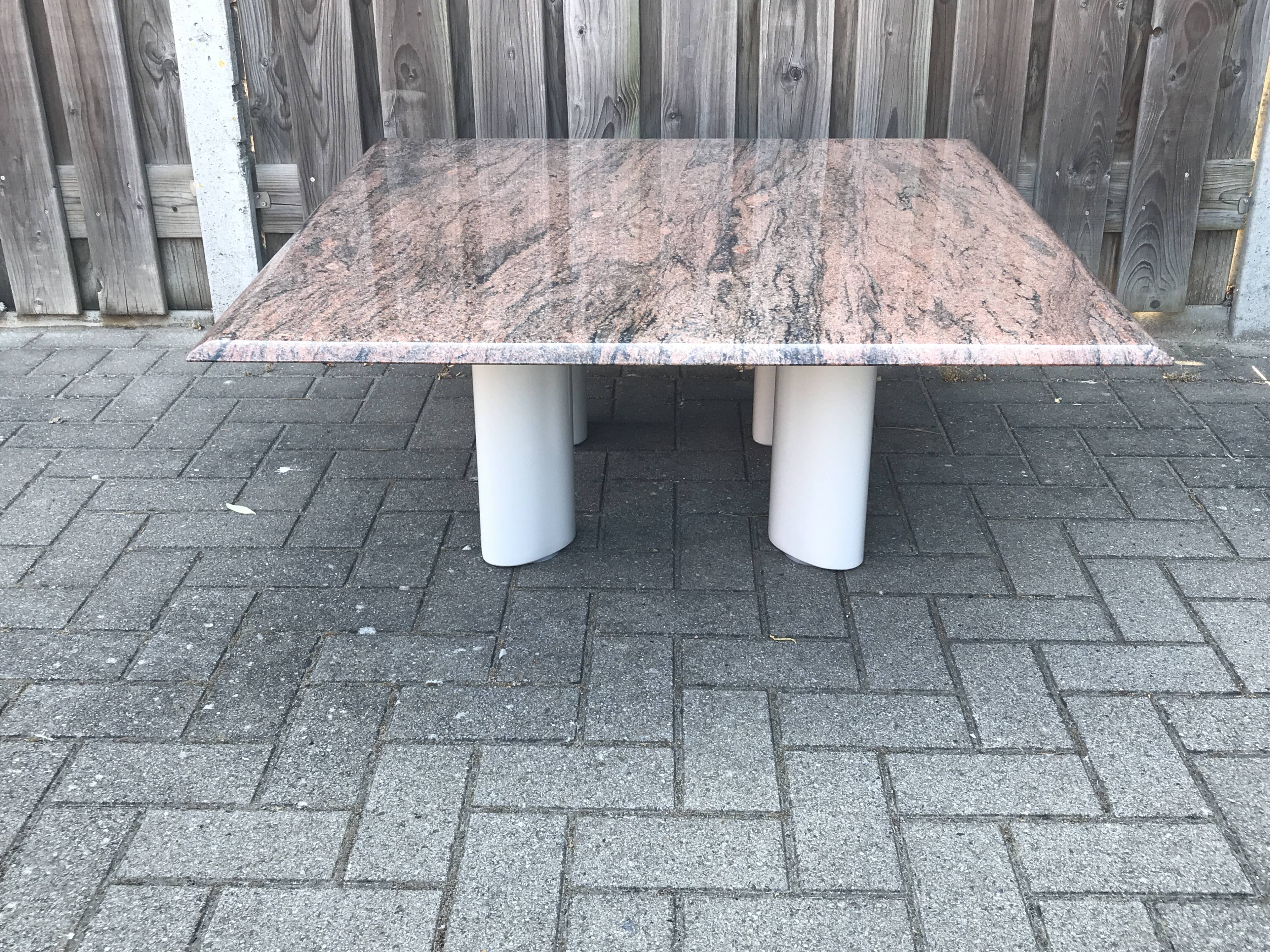 Italian modernist red travertine and metal square coffee table 1970s
