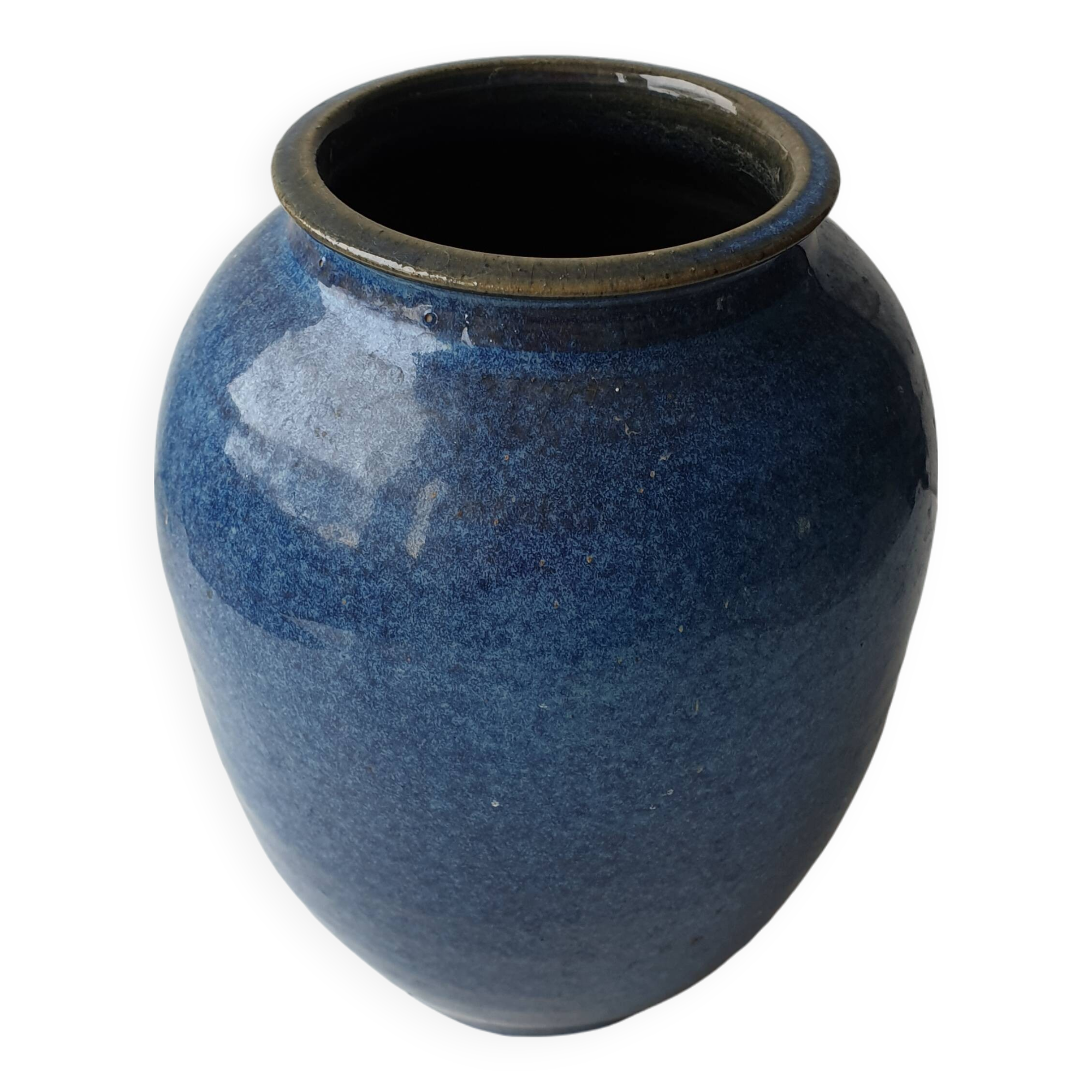 Cobalt blue glazed ceramic vase Signed Monogram NH? - H 21.5cm