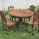 Round Table Set with 4 Character Carved Oak Chairs