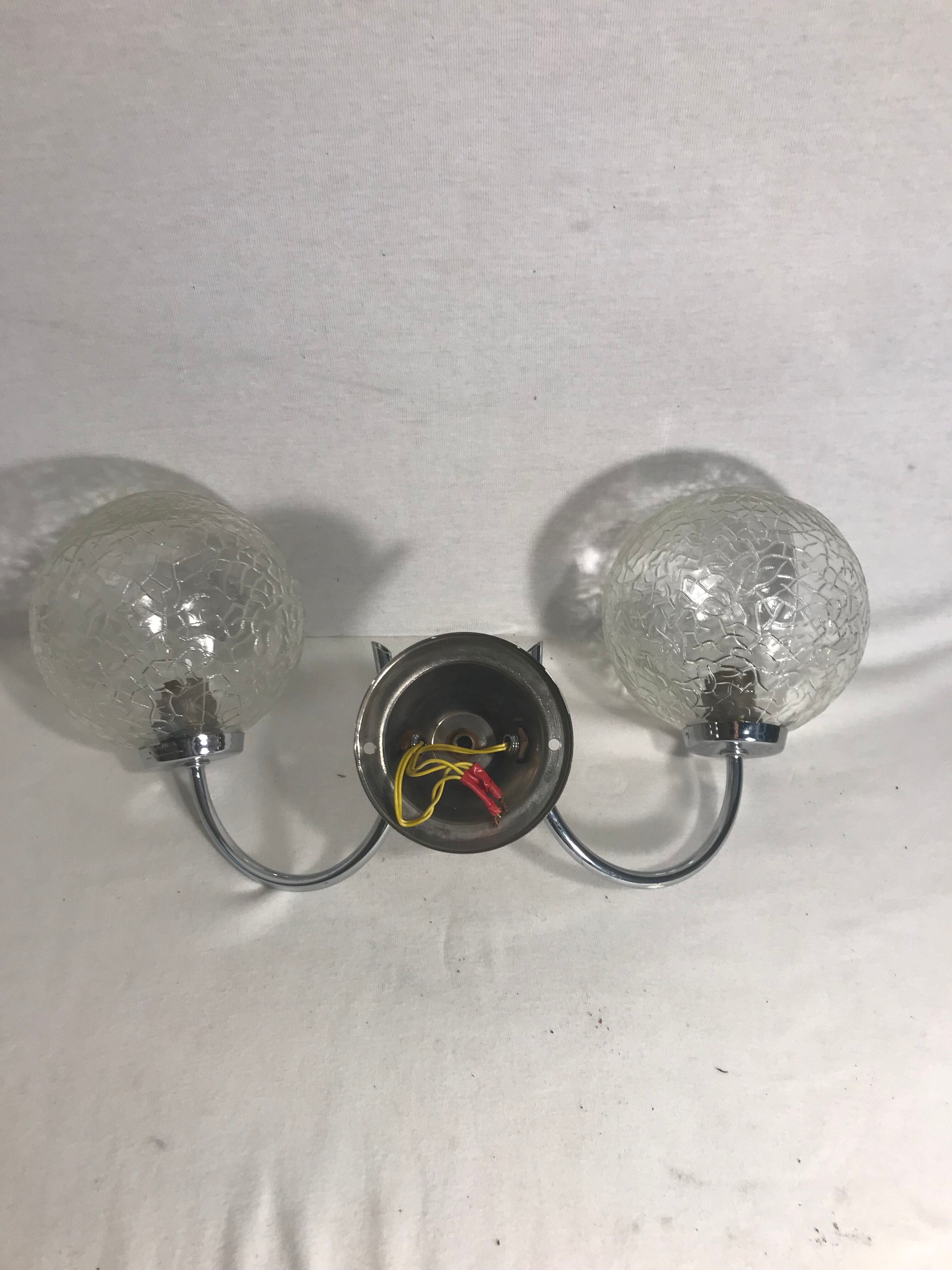 Apply double ball glass chrome metal stand 70s vintage