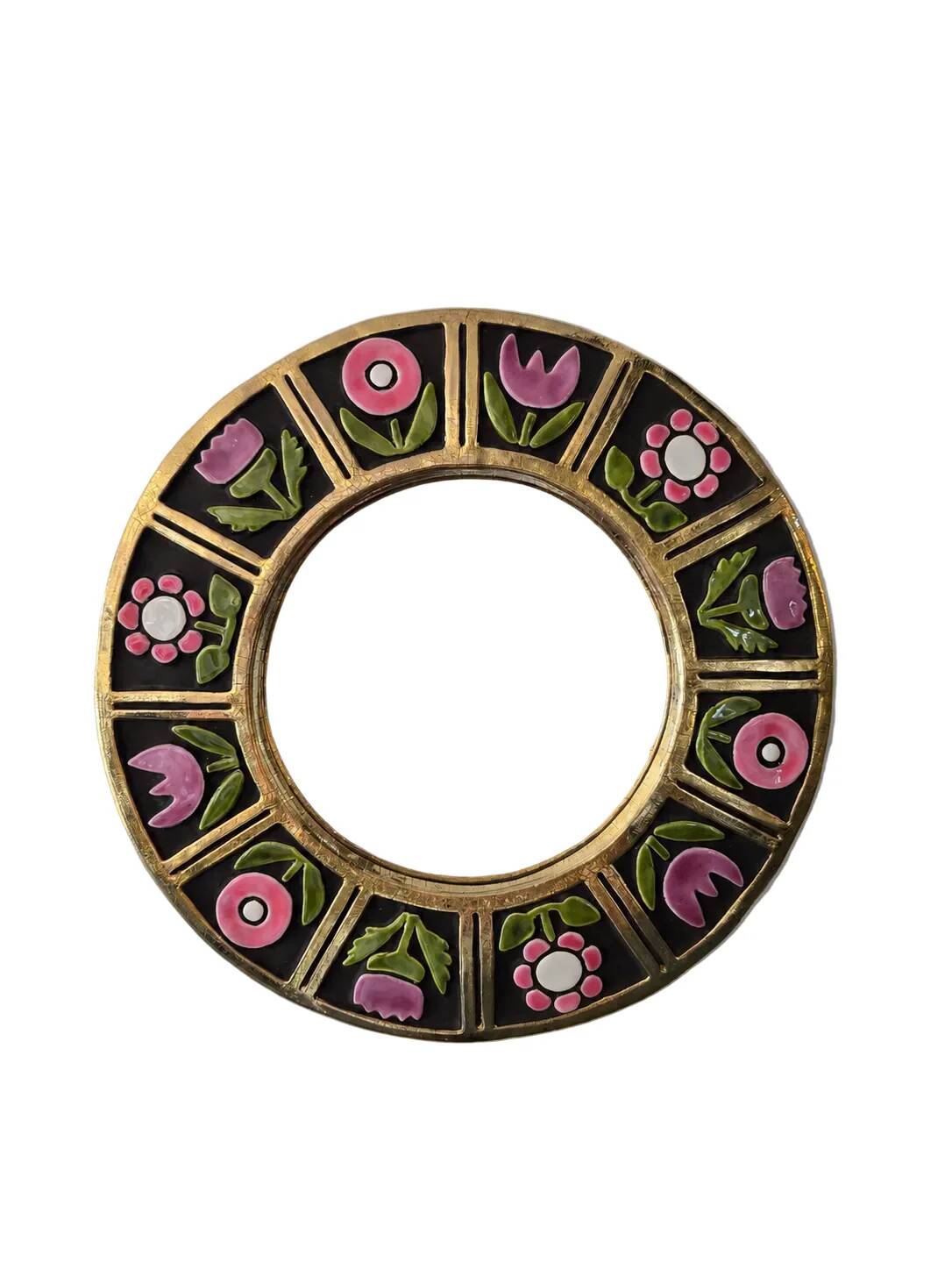 Mithé Espelt - glazed ceramic mirror. Floral decoration, 1960s.