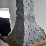 Monumental lamp with a dolphin in cast iron and lead scales - 110cm