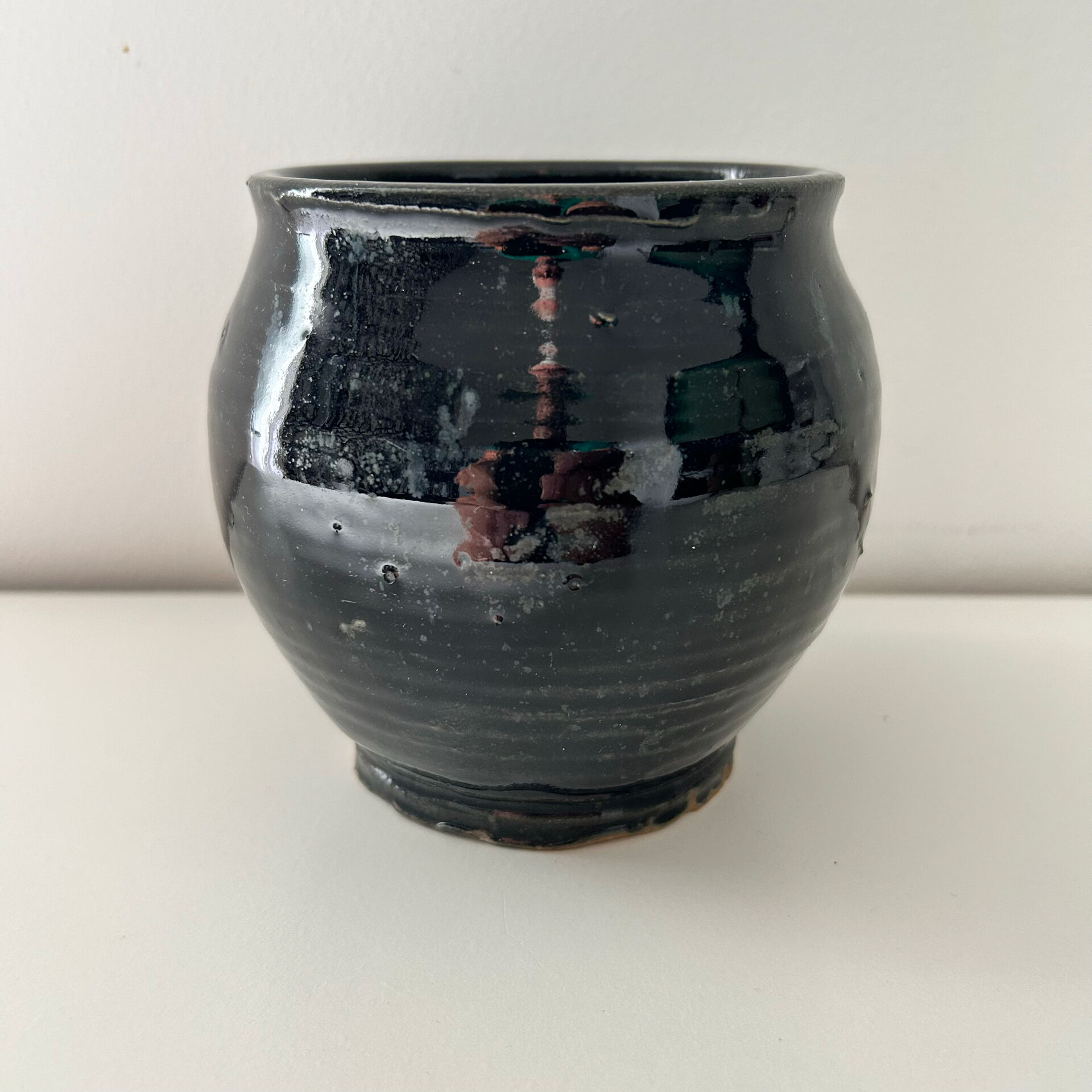 Navy blue stoneware pot