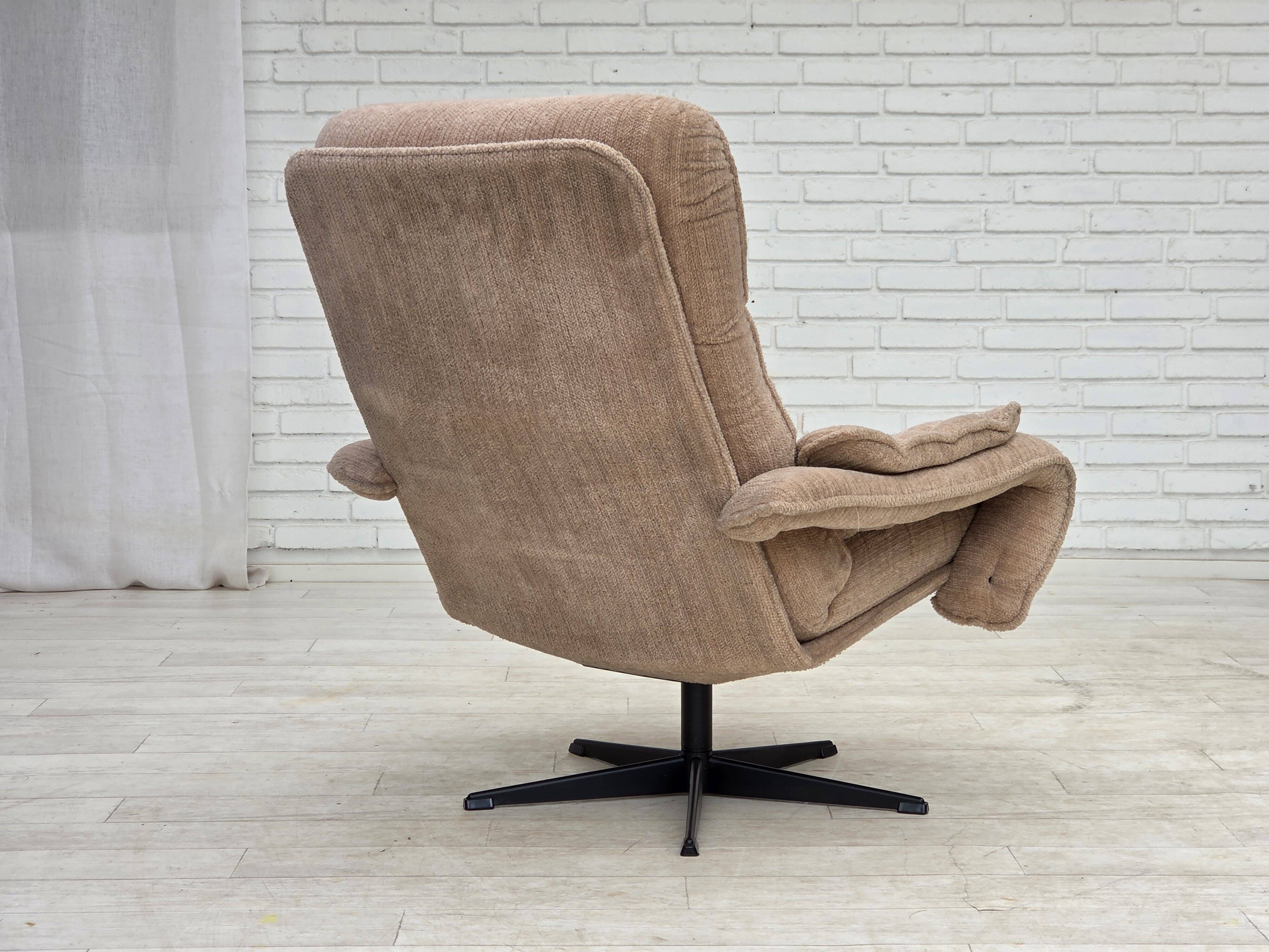 1970s, Danish swivel armchair, beige furniture fabric.