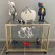 Television storage unit hi-fi video metal gold glass Pierre Vandel Paris 1970