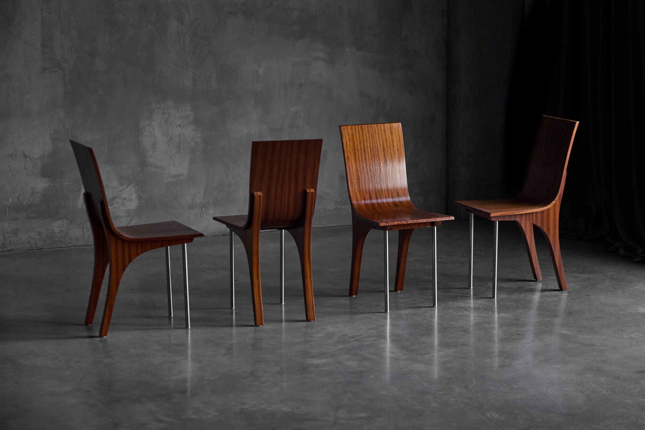 Postmodern Walnut Dining Chairs, Italy, 1980s