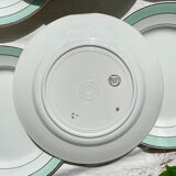 6 assiettes plates badonviller en faïence blanche verte dorée