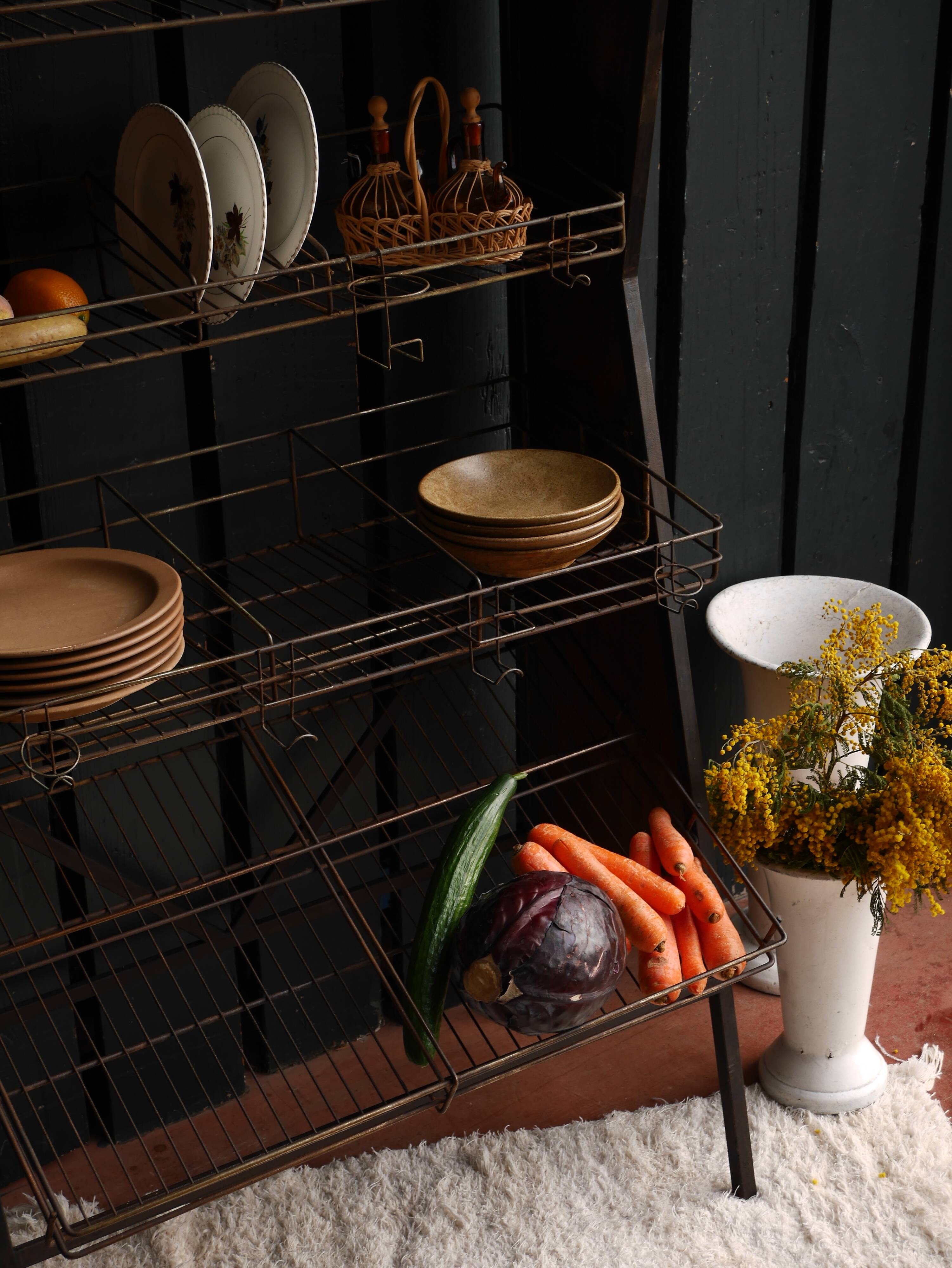 Old wooden and metal shelf