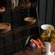 Old wooden and metal shelf