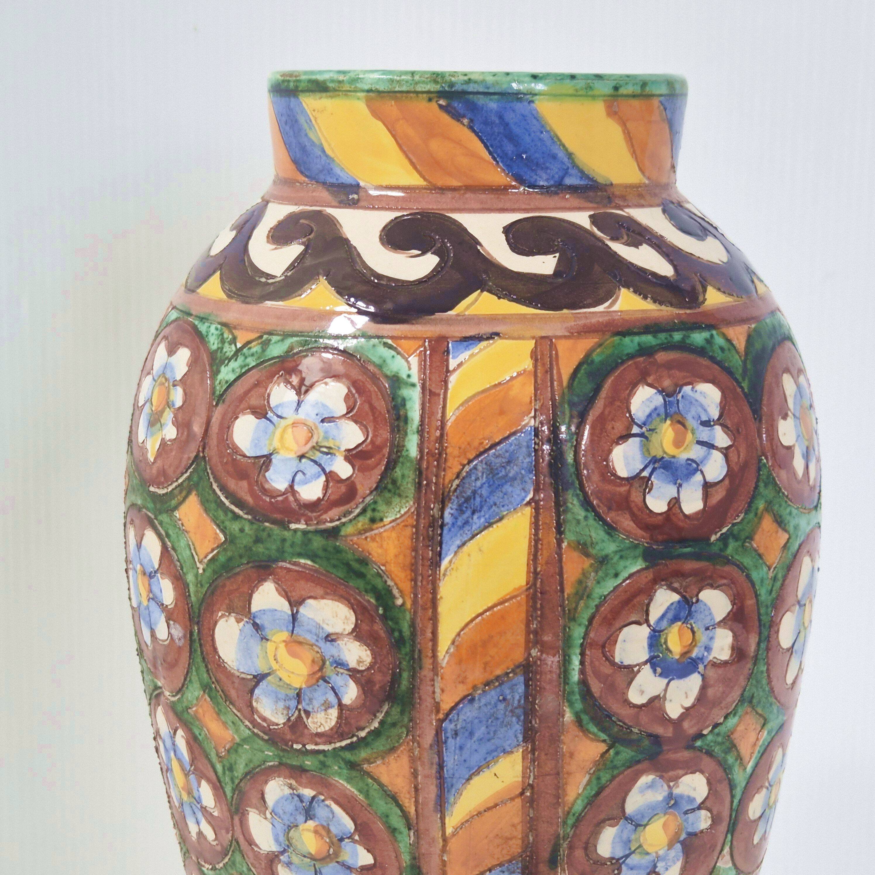 Vintage italian vase 1950 ceramic with floral decor signed b 1449 italy 50s 1950s