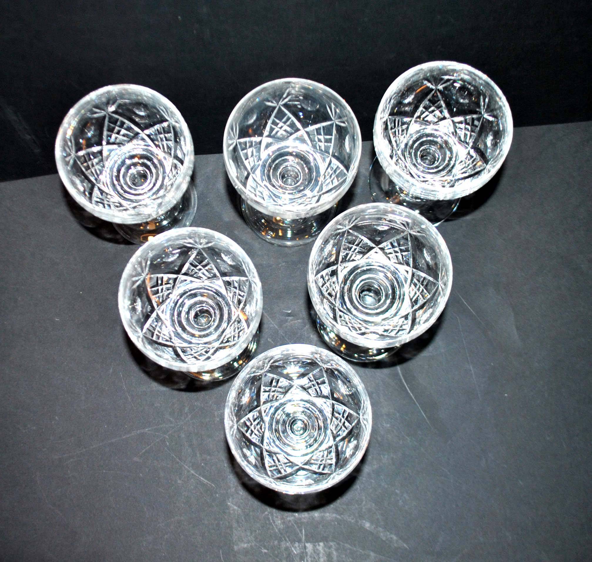 Set of 6 vintage cut crystal water glasses Saint-Louis or Lemberg? 13cm