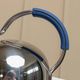 Polished argent metal kettle with blue accents – Italian 1980s design, retro stainless