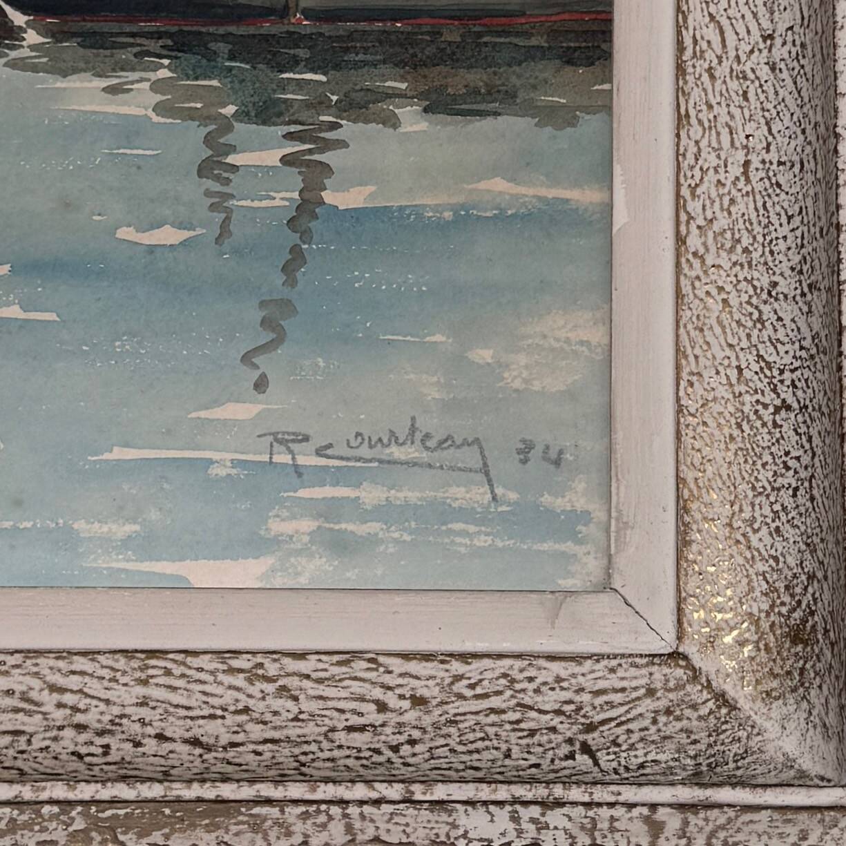 Watercolor on paper the port of Guet Douarnenez 1947 by R. Courteau