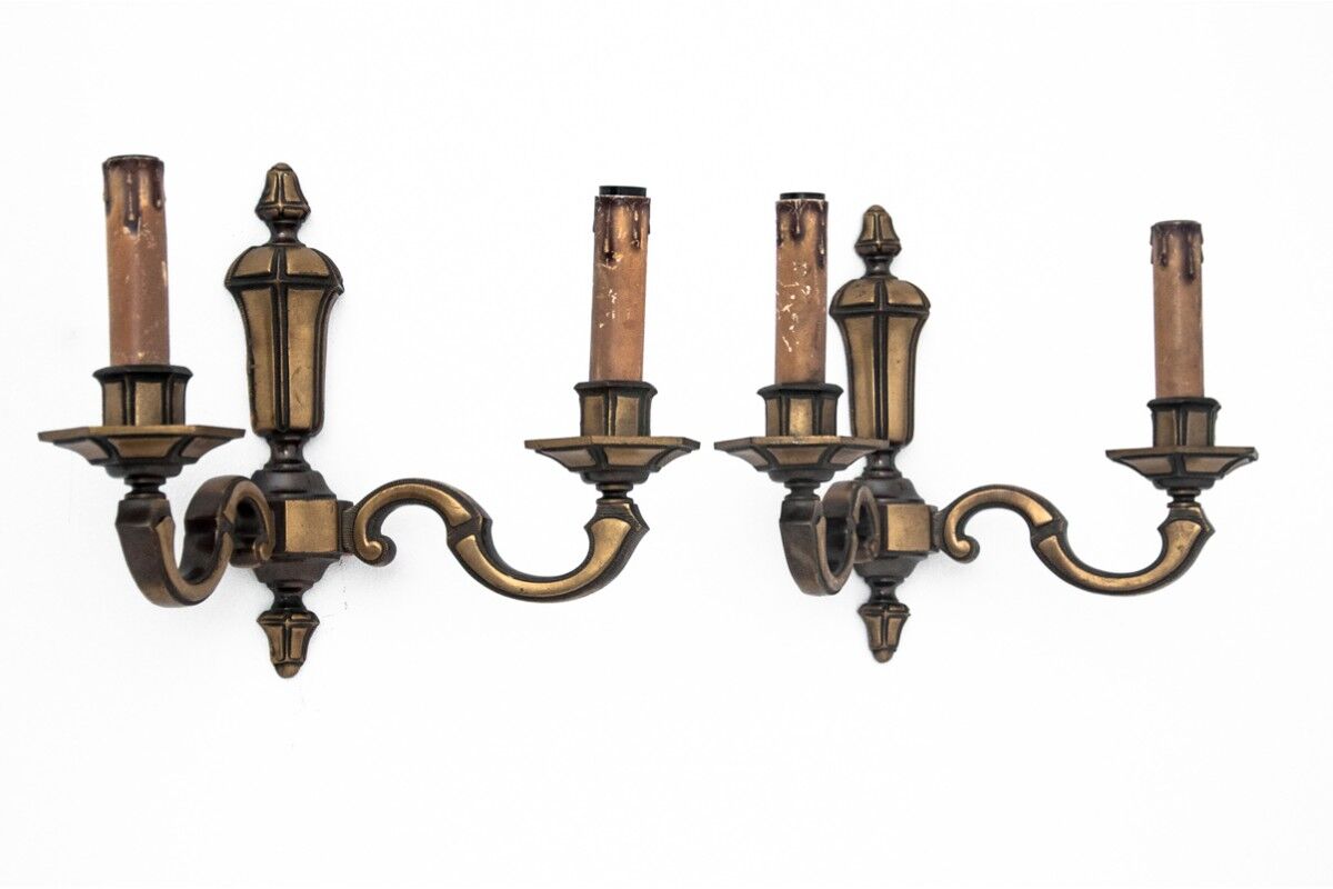 Set of brass wall lamps, Poland, 1950s