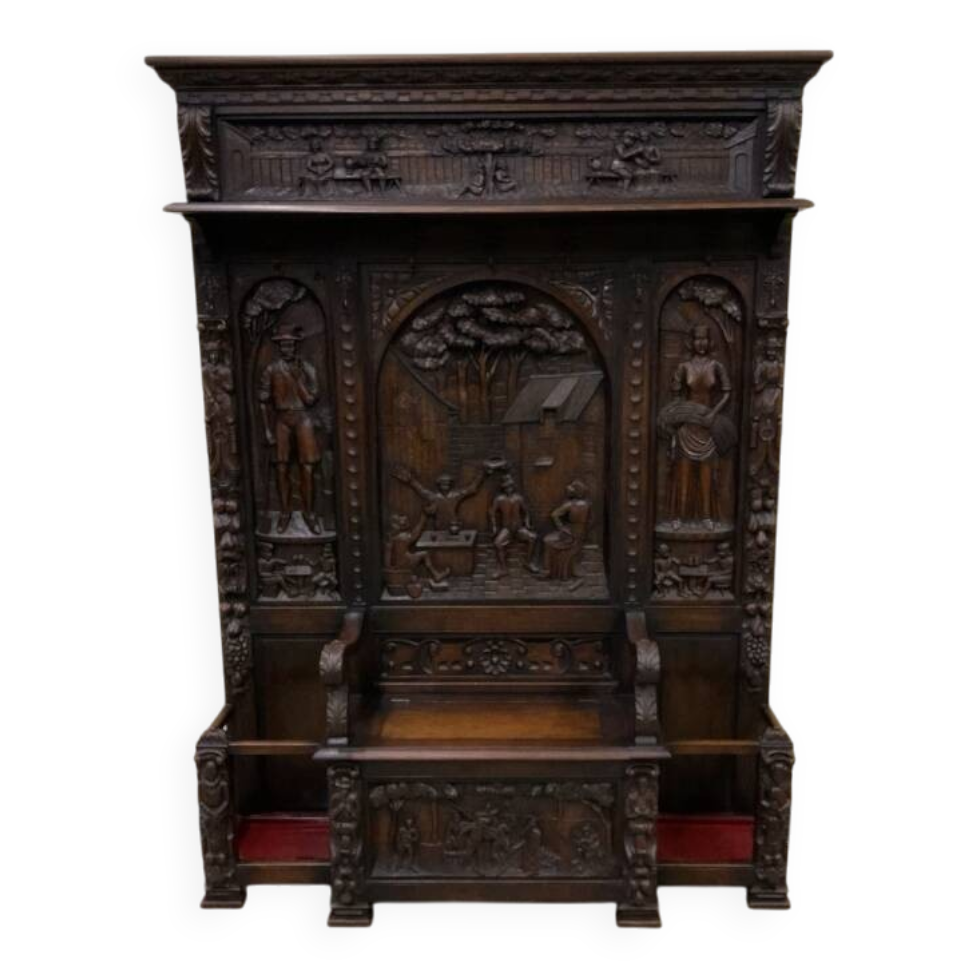 Antique impressive wardrobe with bench trunk.