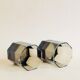 Pair of octagonal black glass whiskey glasses