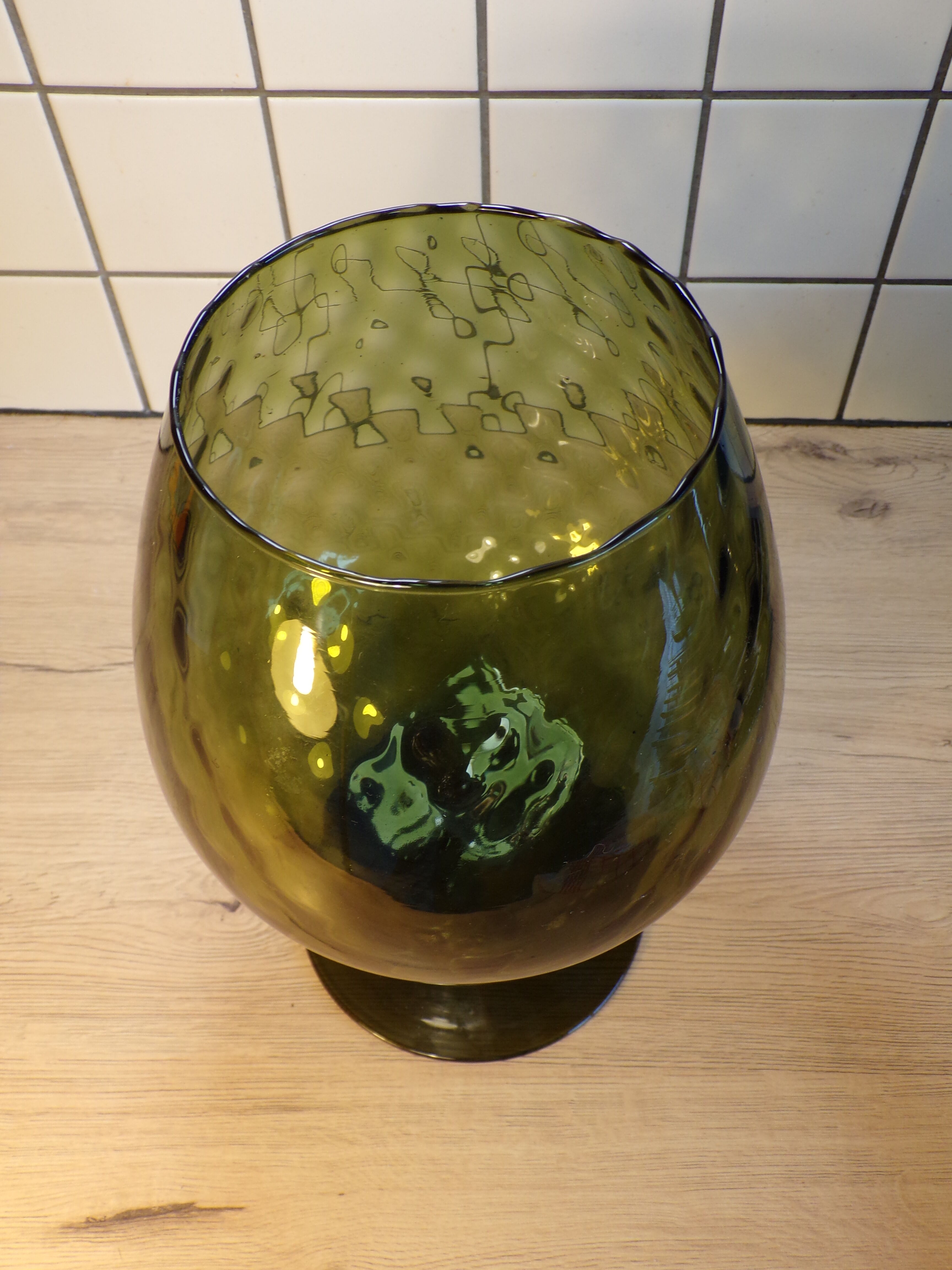 Green frosted glass vase