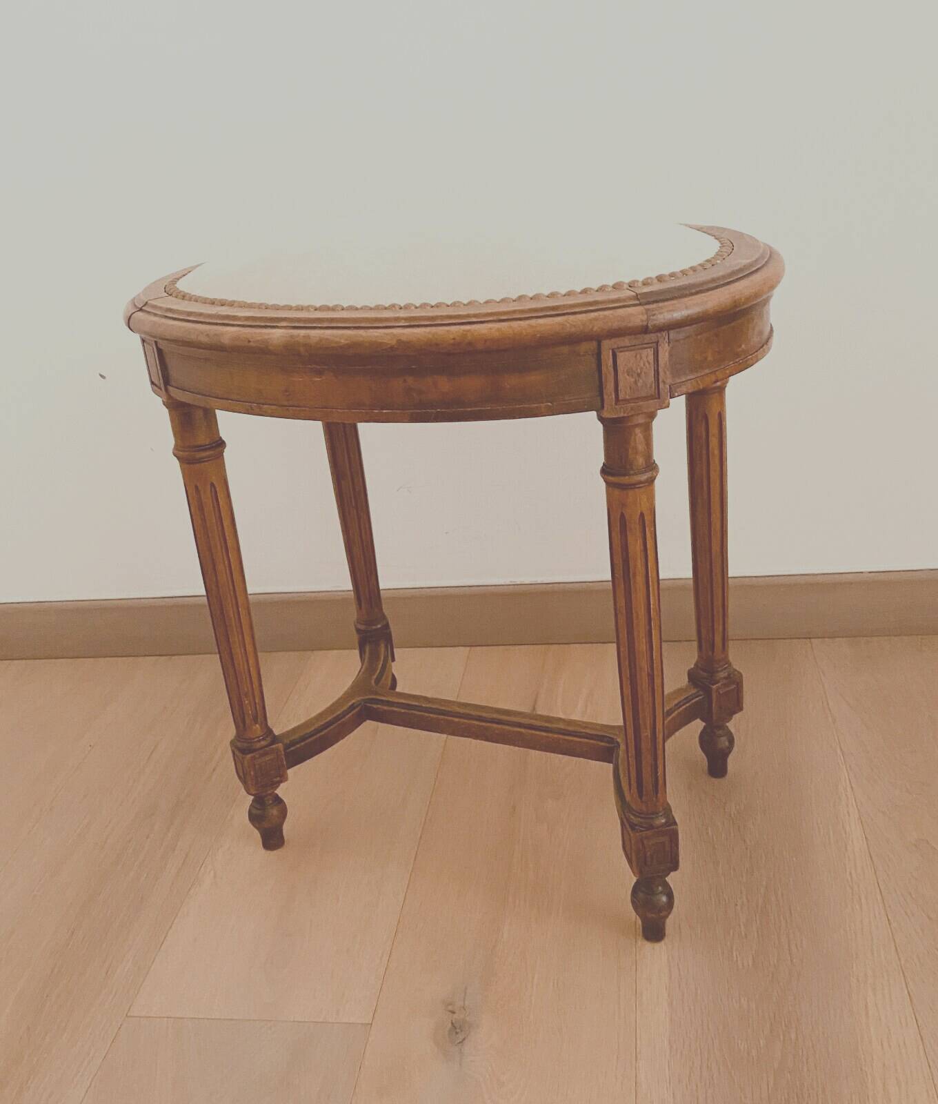 Louis XVI style stool in stained beech with velvet seat. 20th century.