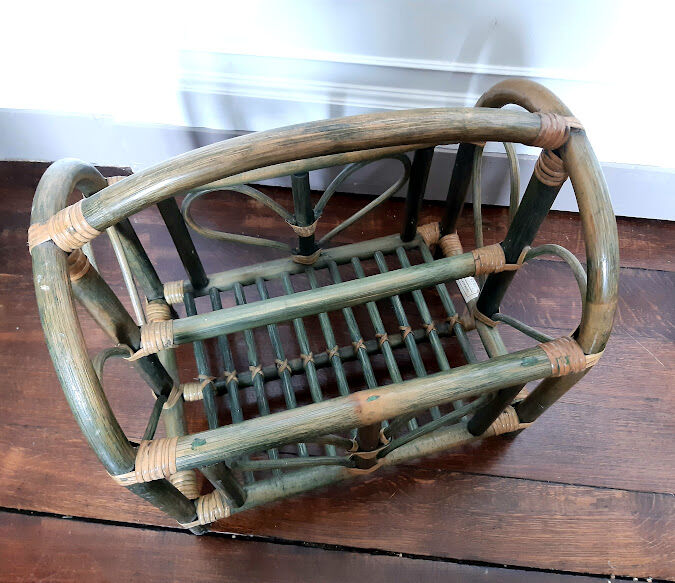 Indonesian magazine holders made of bamboo and vintage green rattan