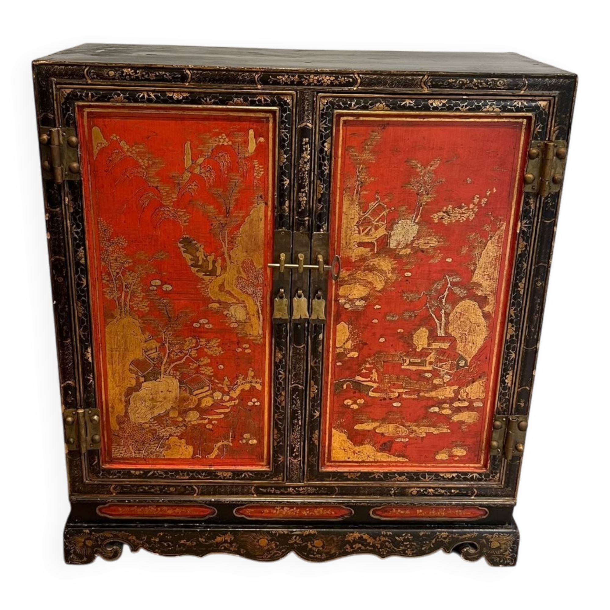 Lacquered Cabinet with Chinese Decorations, France, Art Deco, circa 1940
