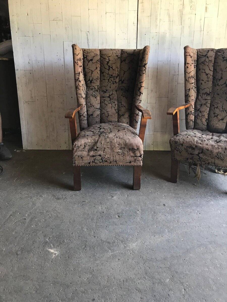 Pair of Art Deco brown meridians in upholstery fabric — 1930s (Budapest)
