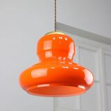 Lampe à suspension italienne du milieu du siècle en verre orange et laiton