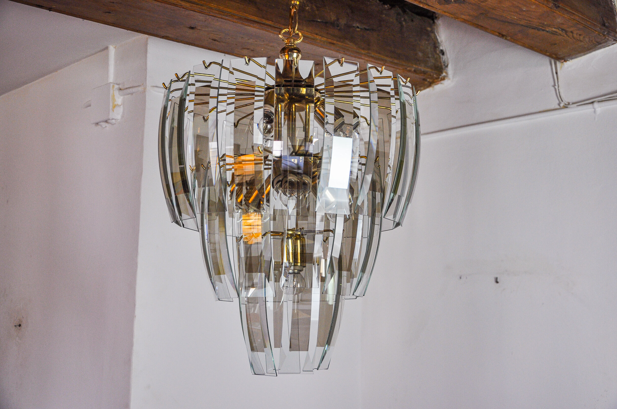 Black Veca chandelier 3 levels, Murano glass, Italy, 1970