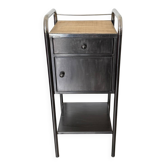 Vintage bedside table in brushed metal