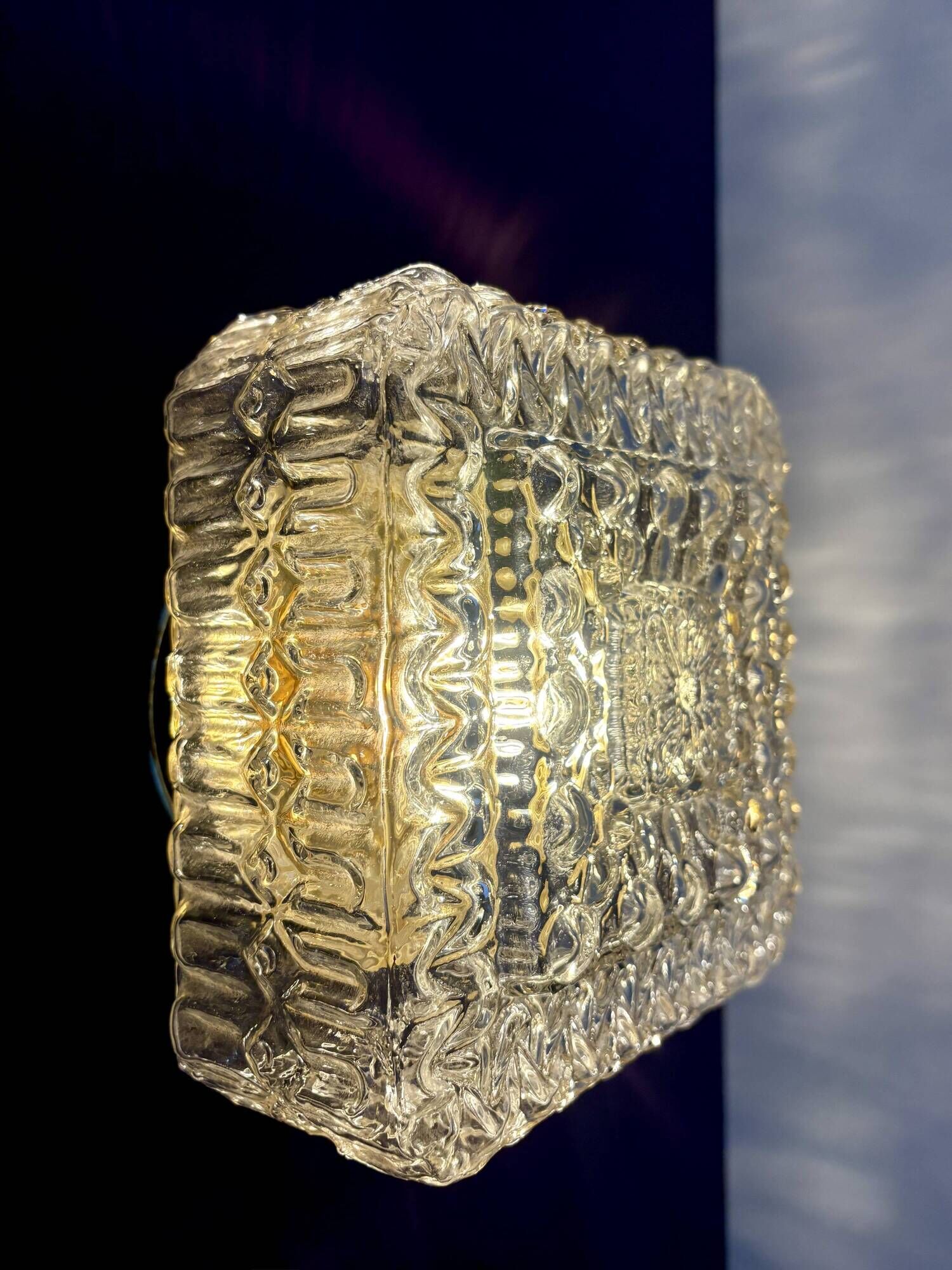 Vintage square globe wall or ceiling light in moulded glass