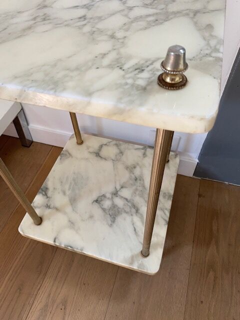 Marble and brass sofa pedestal table