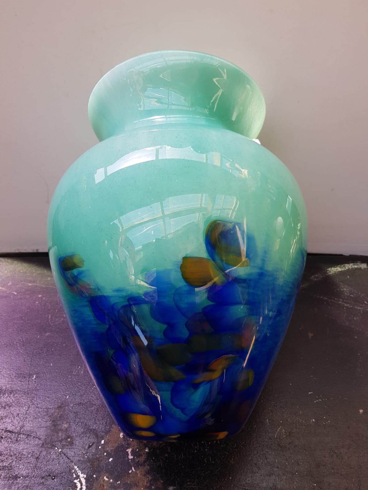 Ancien vase cristallerie la rochere multicouche vert & bleu vintage