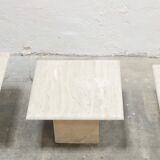 Series of 3 vintage coffee tables in travertine