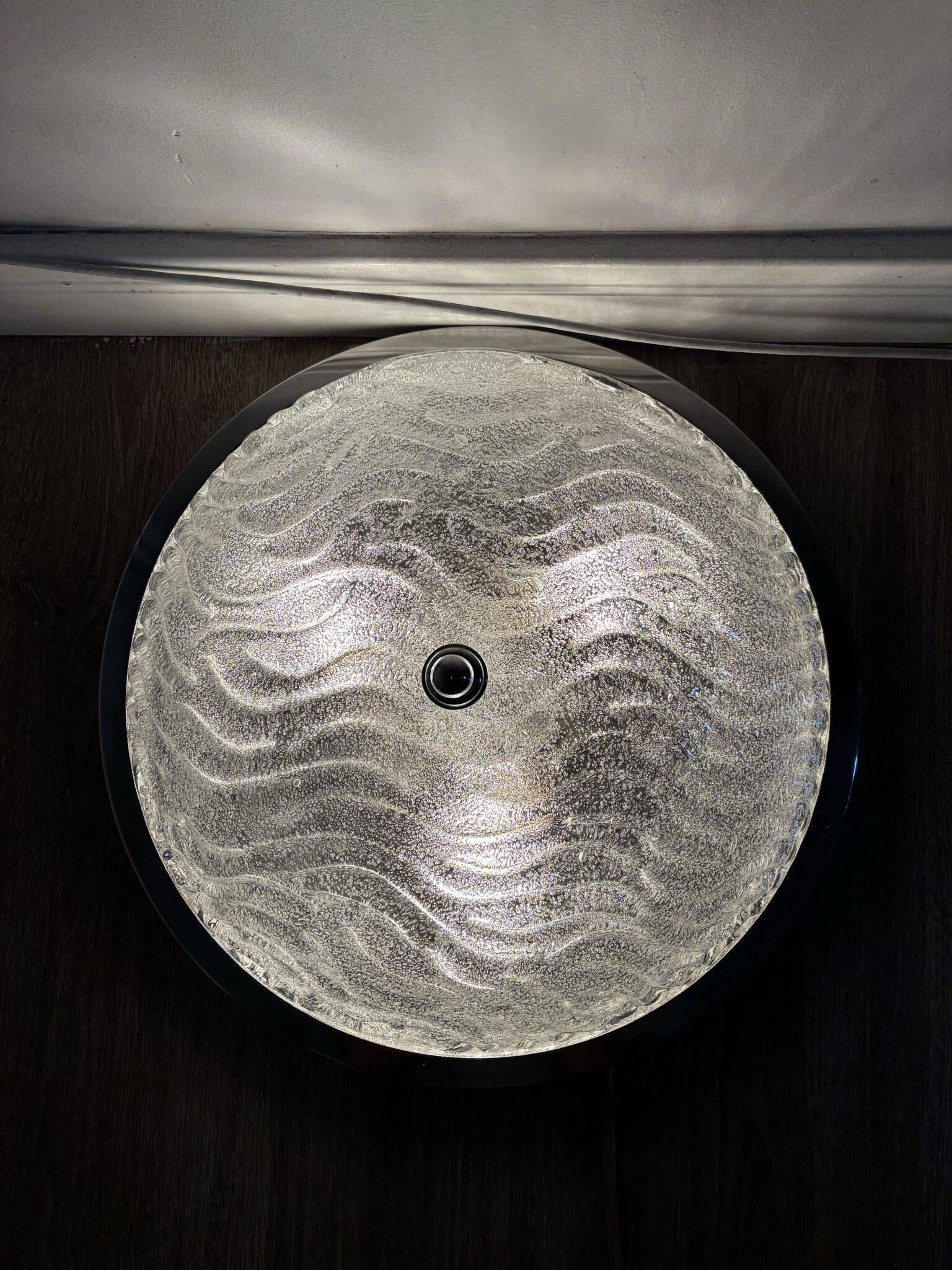 Fischer Leuchten ice glass ceiling light, chrome, 1970s