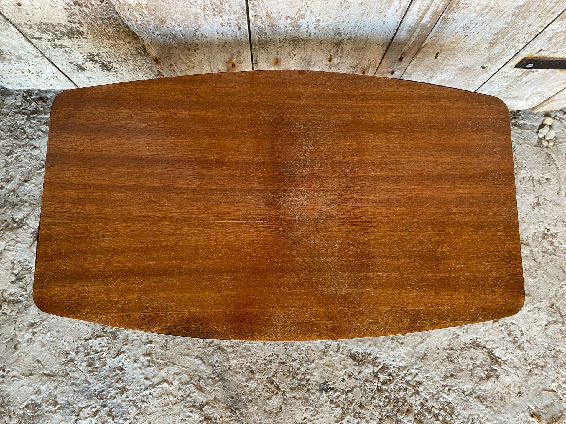 Table Basse Ancienne Scandinave Bois Pieds Compas Années 60 Vintage #E