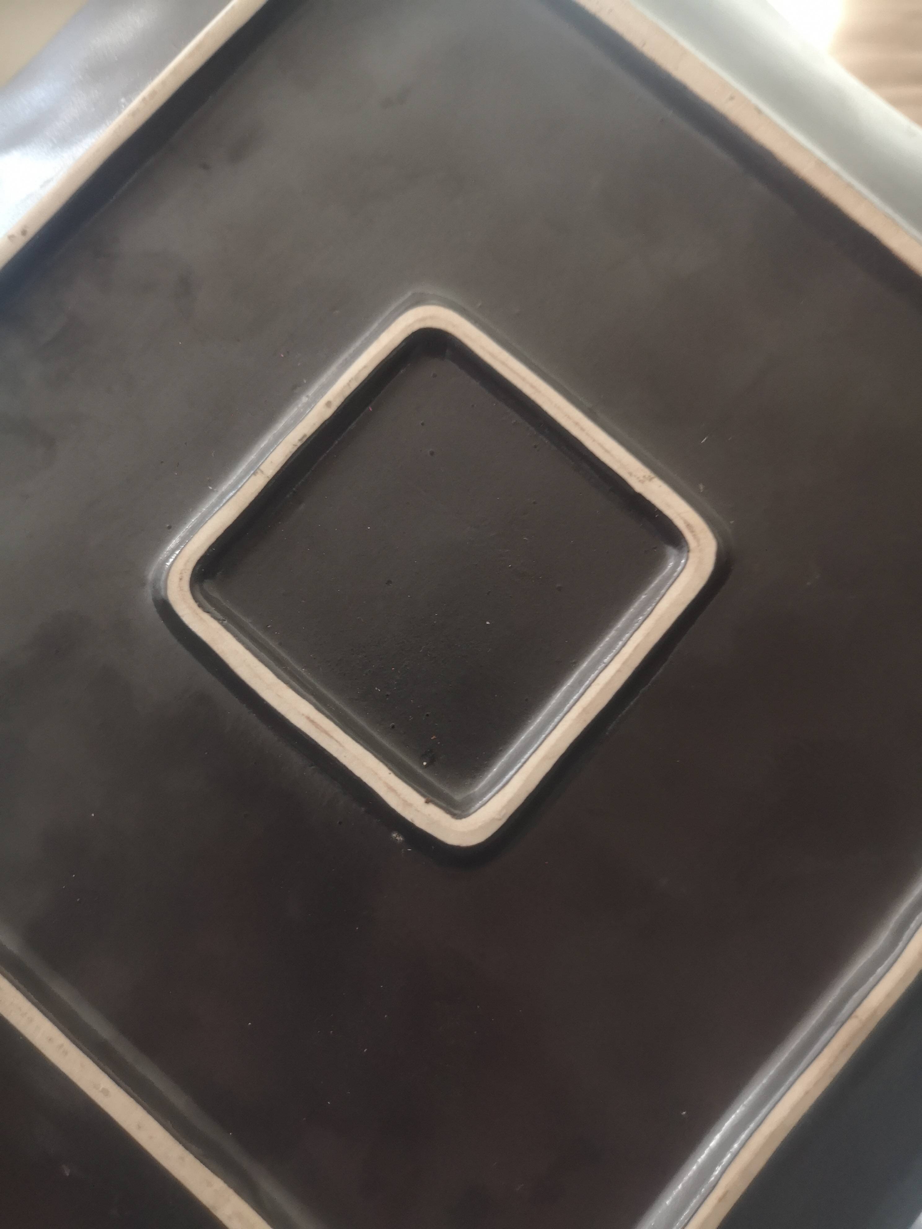 Large square tidy or serving dish in enameled ceramic, joseph abboud 1960