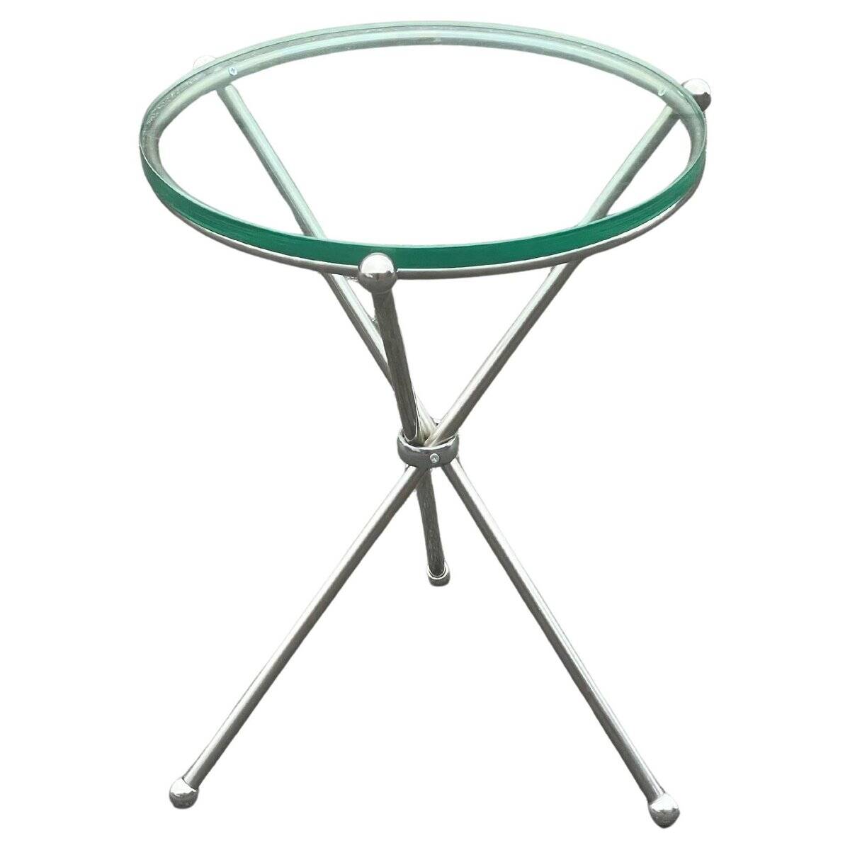 Table d'appoint pliante italienne vintage en argent et verre, 1978